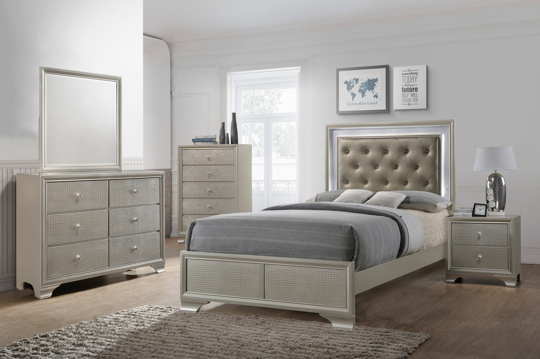 Lyssa Champagne LED Panel Youth Bedroom Set - Ornate Home