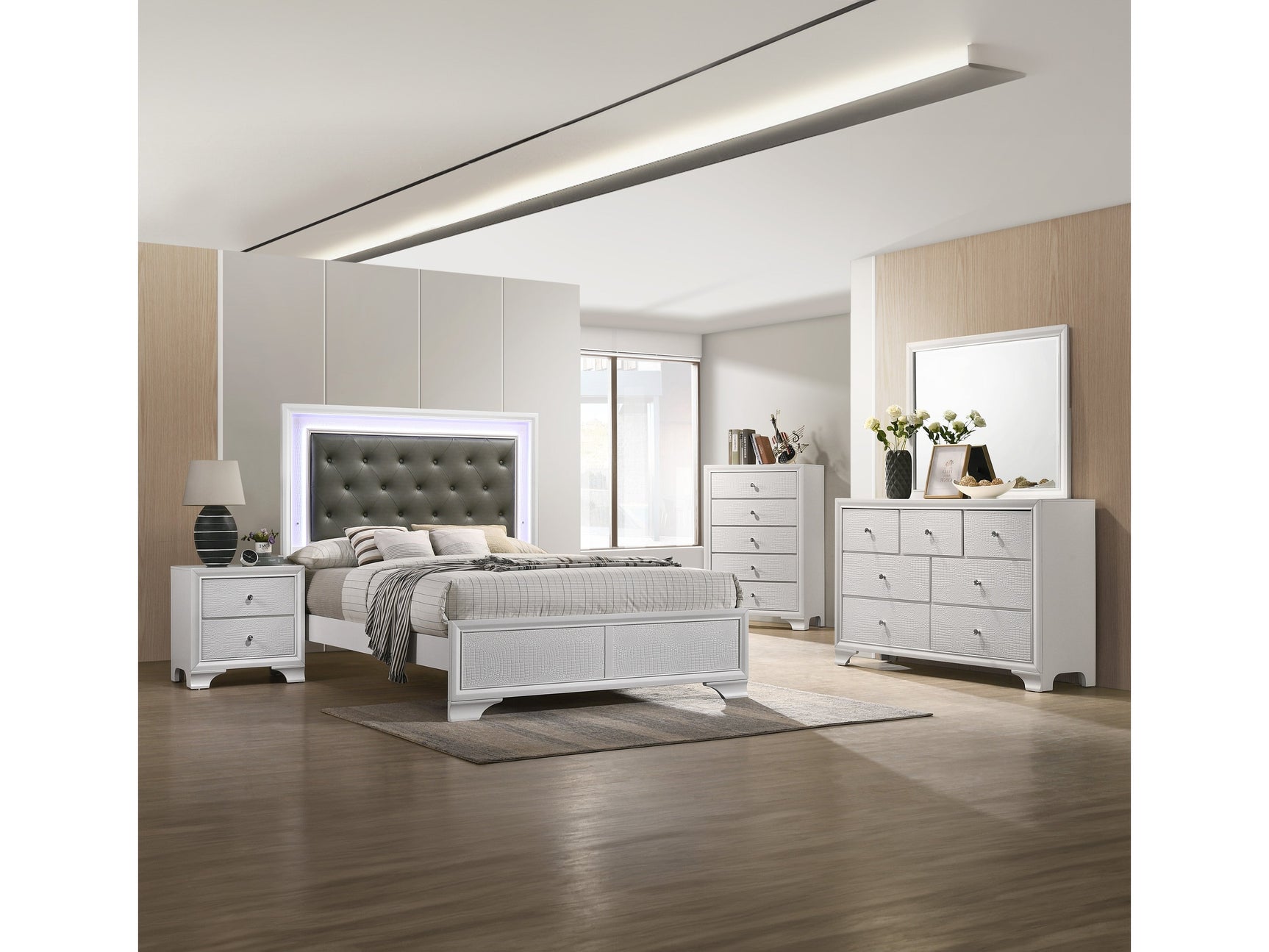 Lyssa Frost LED Panel Bedroom Set - Ornate Home