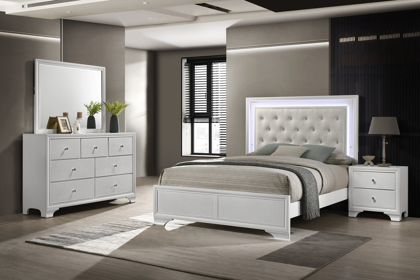 Lyssa Frost/Oat LED Panel Bedroom Set - Ornate Home