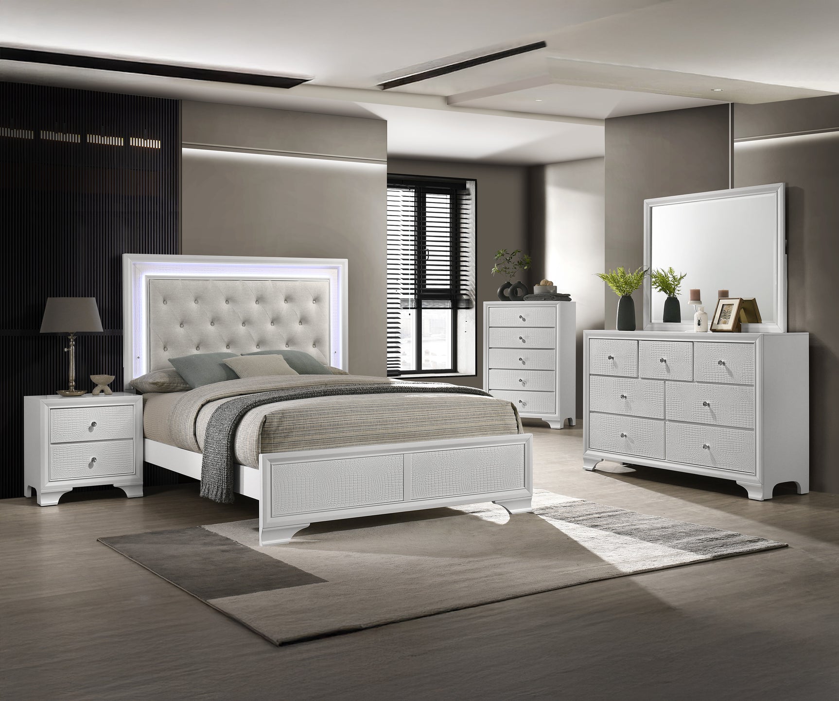 Lyssa Frost/Oat King LED Panel Bed - Ornate Home