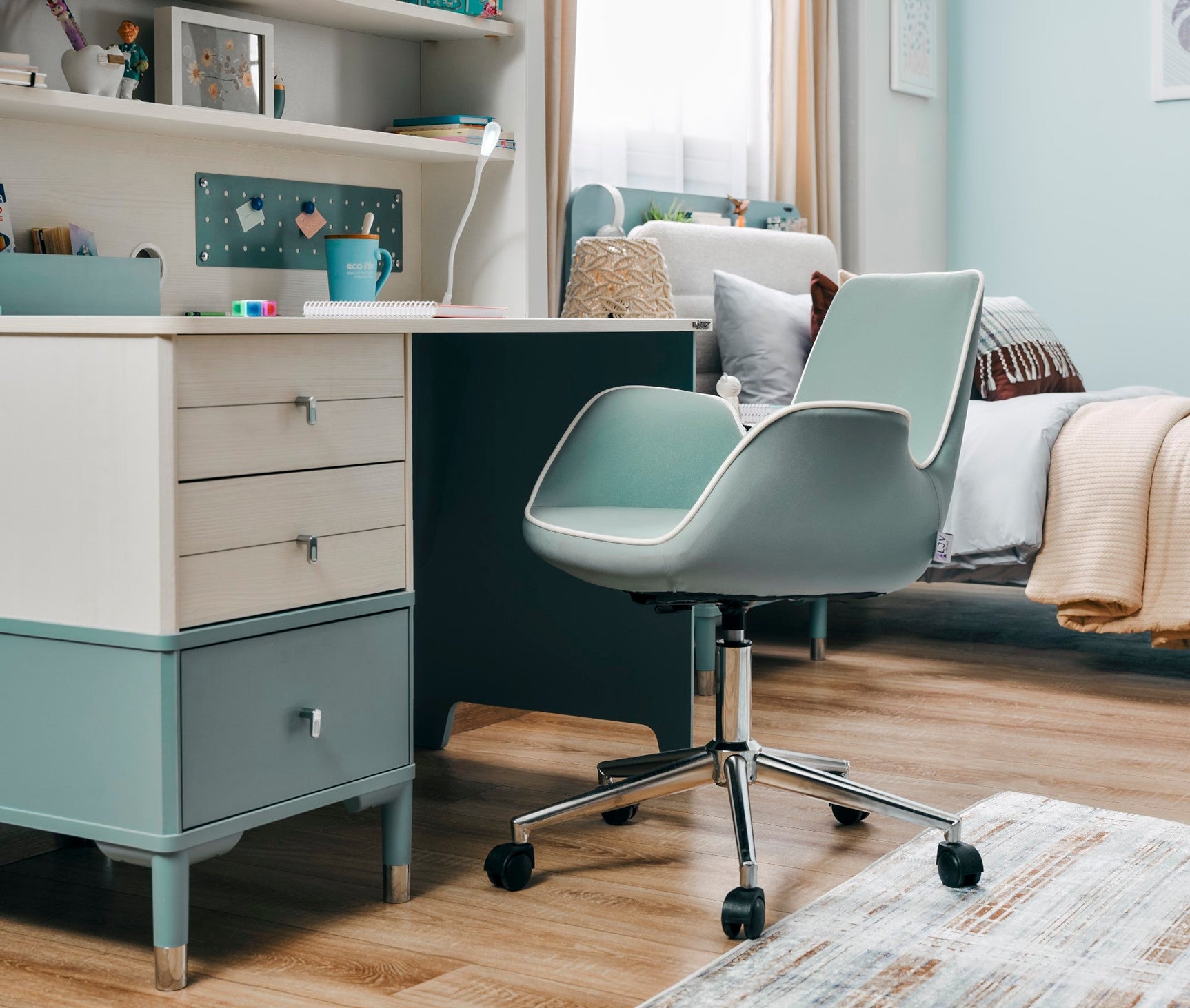 Marin Light Blue/White Study Desk With Top Module