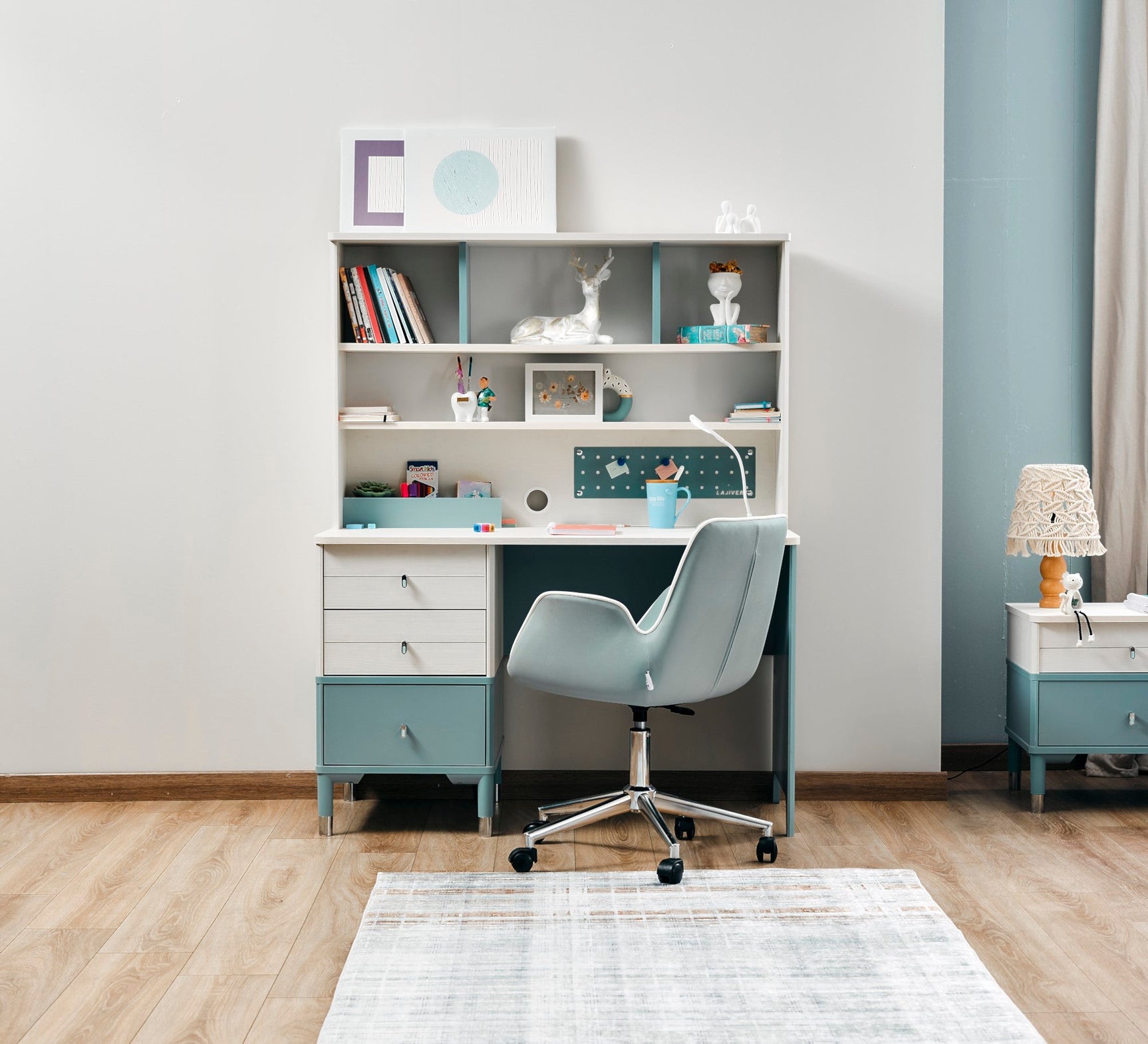 Marin Light Blue/White Study Desk With Top Module