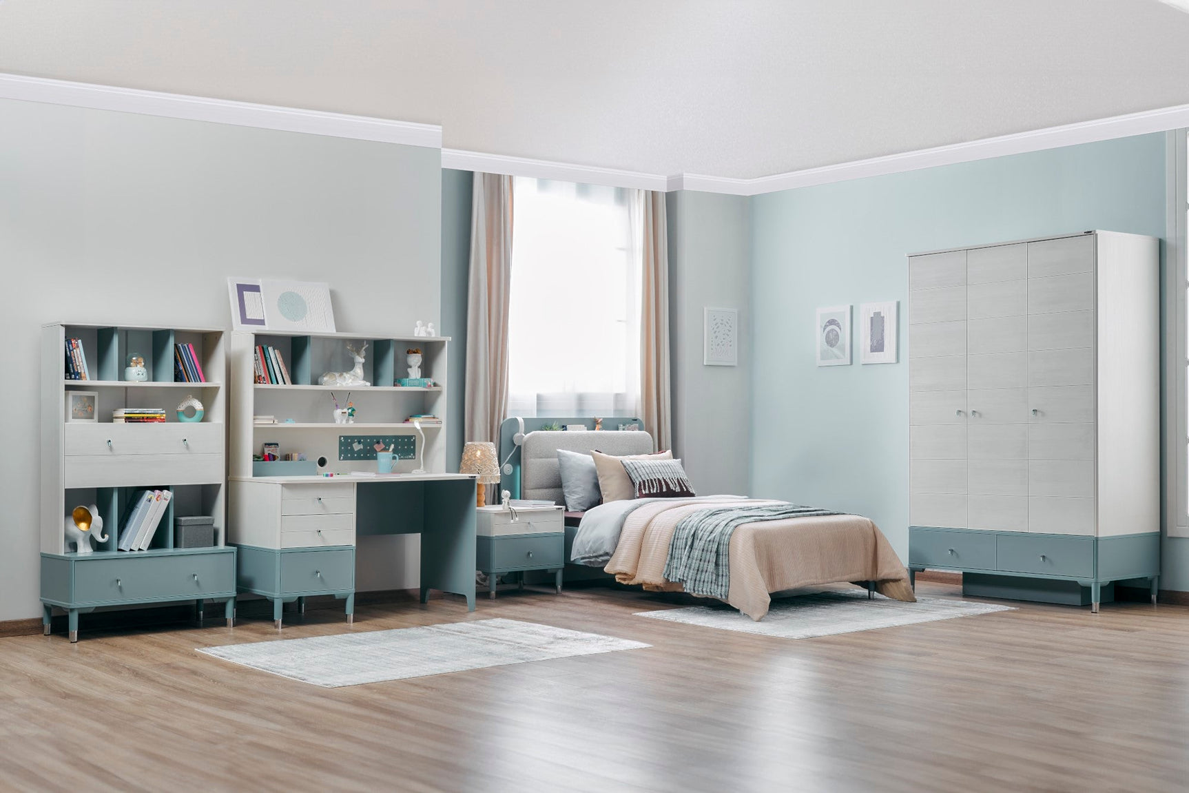 Marin Light Blue Twin Bed With Headboard