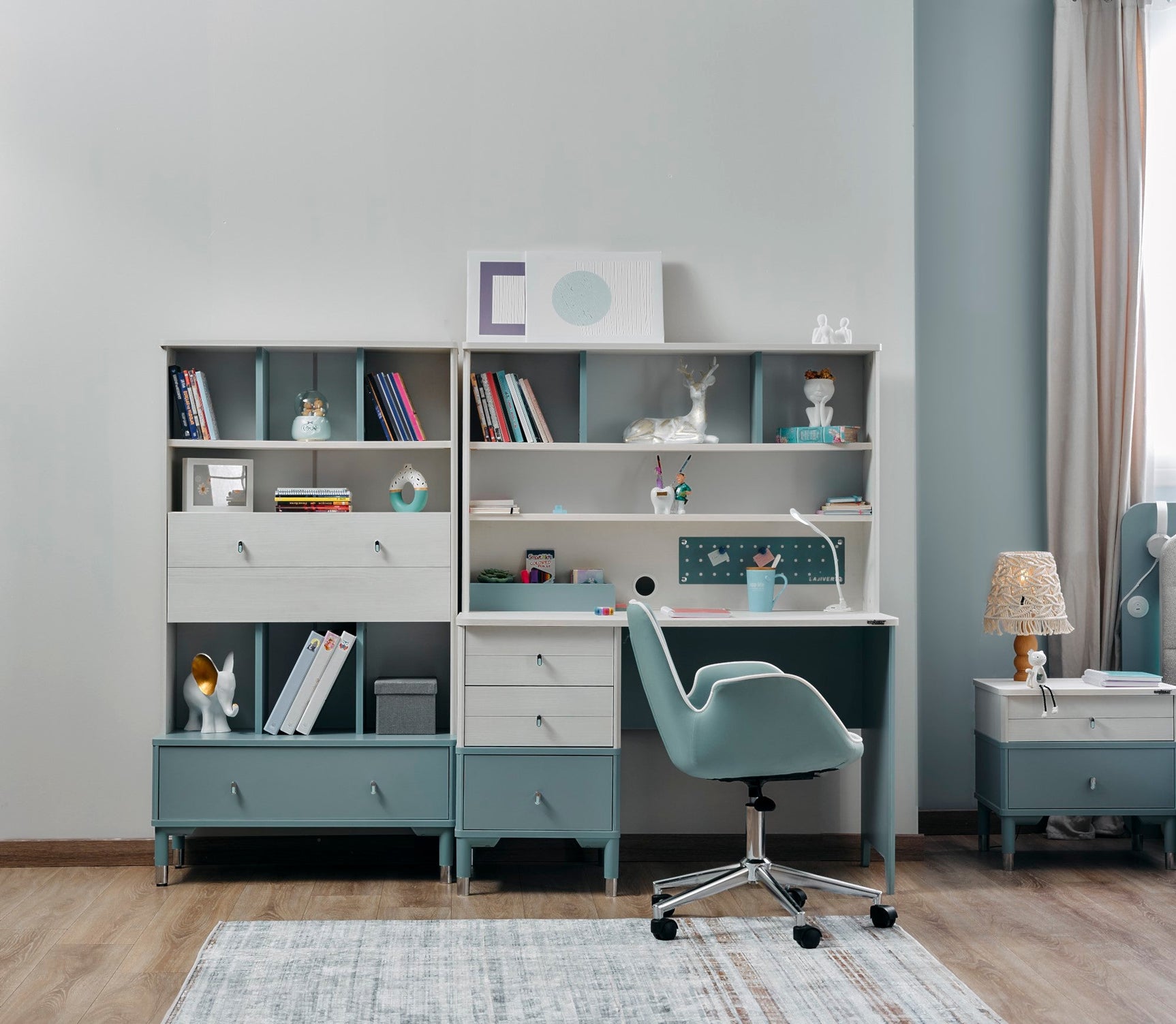 Marin Light Blue/White Study Desk With Top Module