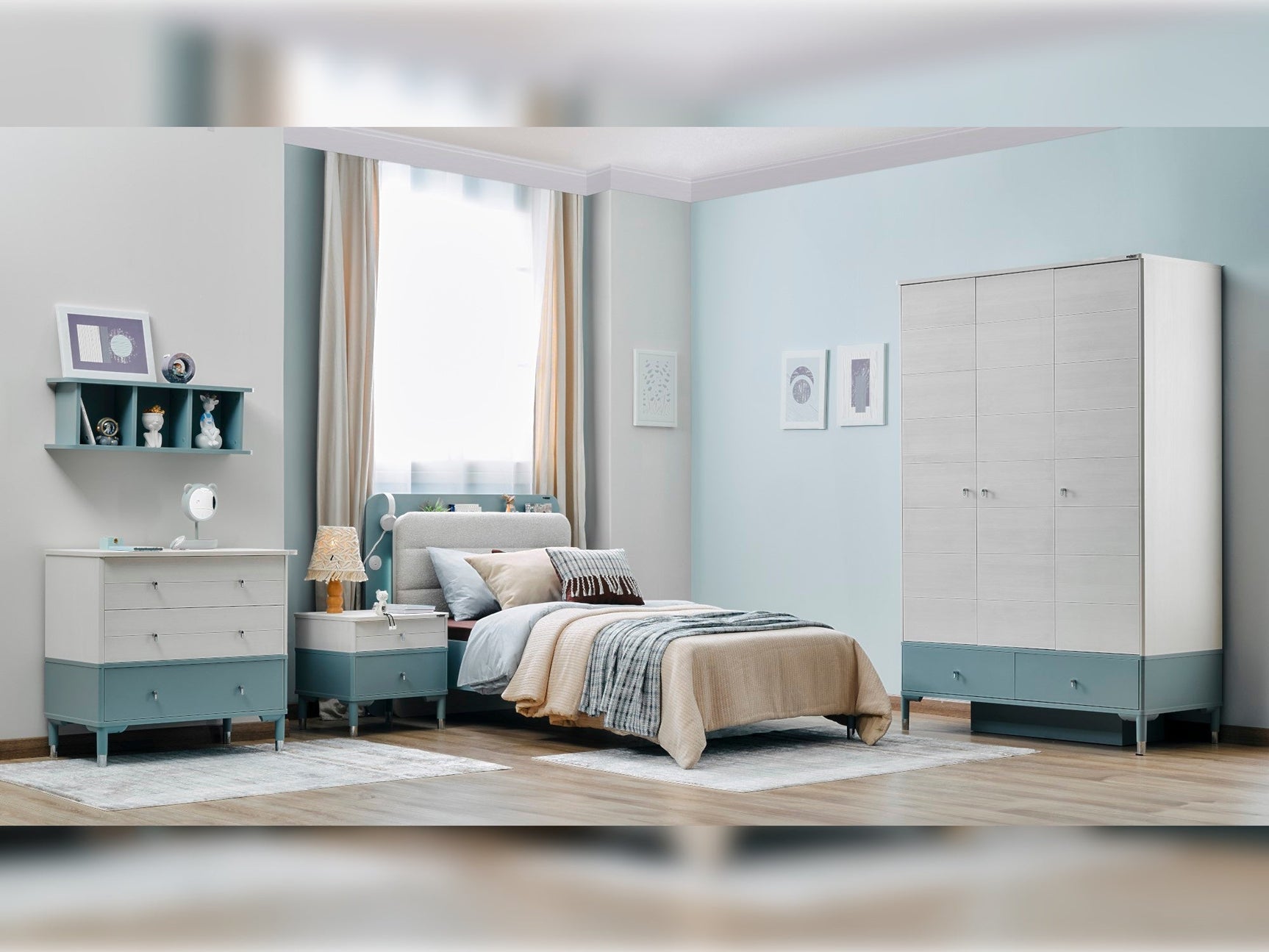 Marin Light Blue Twin Bed With Headboard