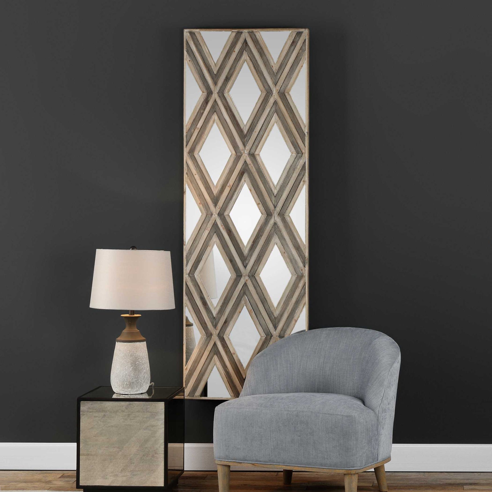 Tahira Woodtone Geometric Argyle Pattern Wall Mirror