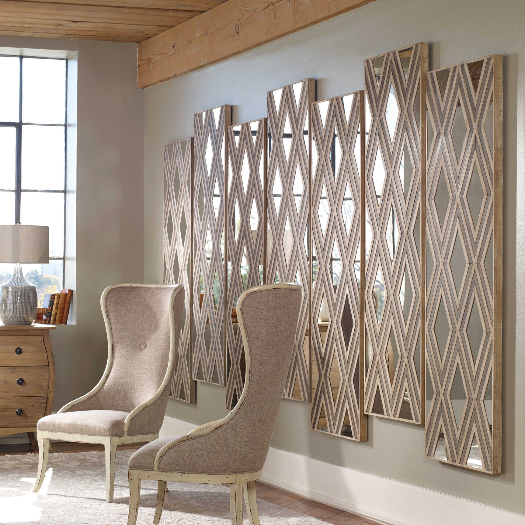 Tahira Woodtone Geometric Argyle Pattern Wall Mirror
