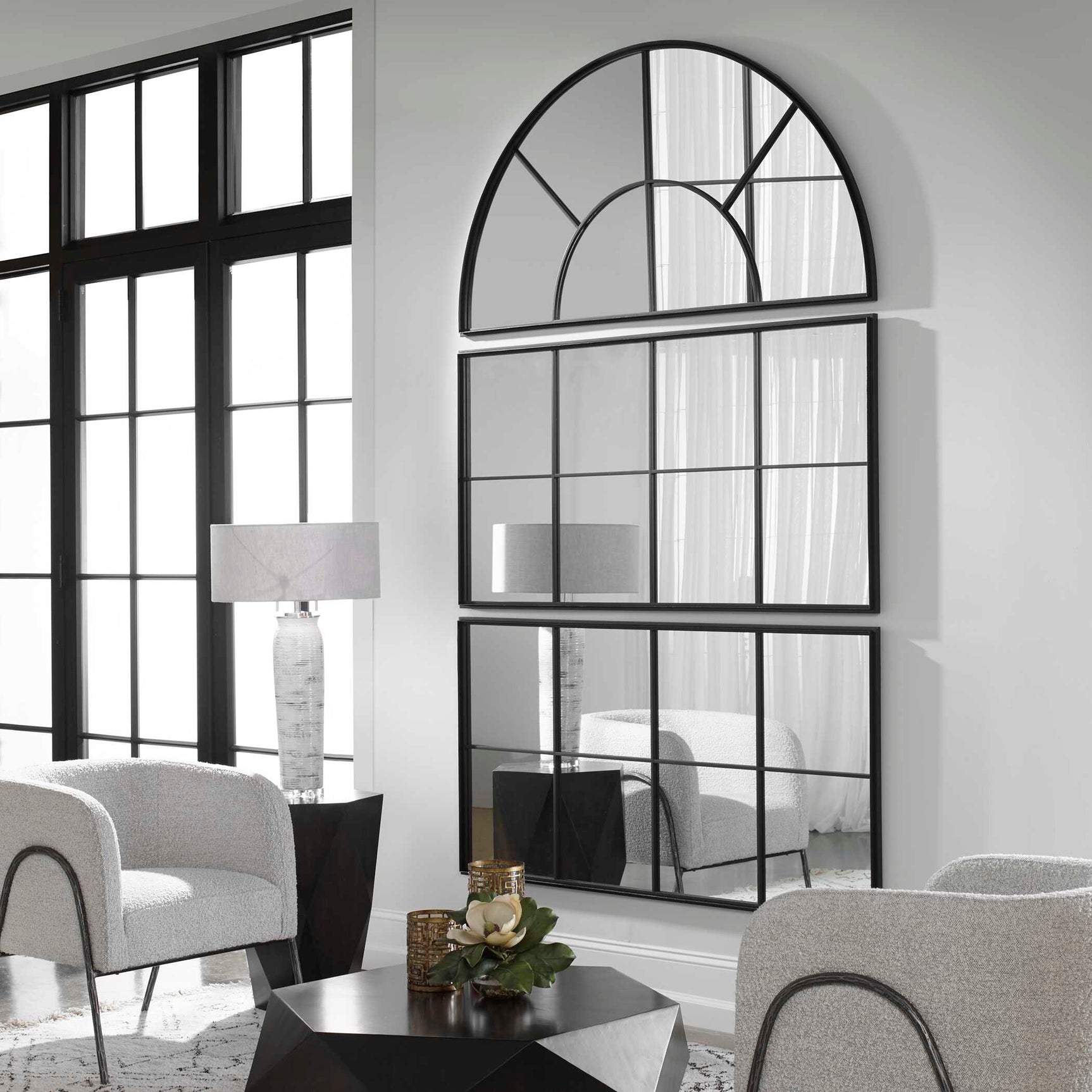 Rousseau Black Iron Window Mirror