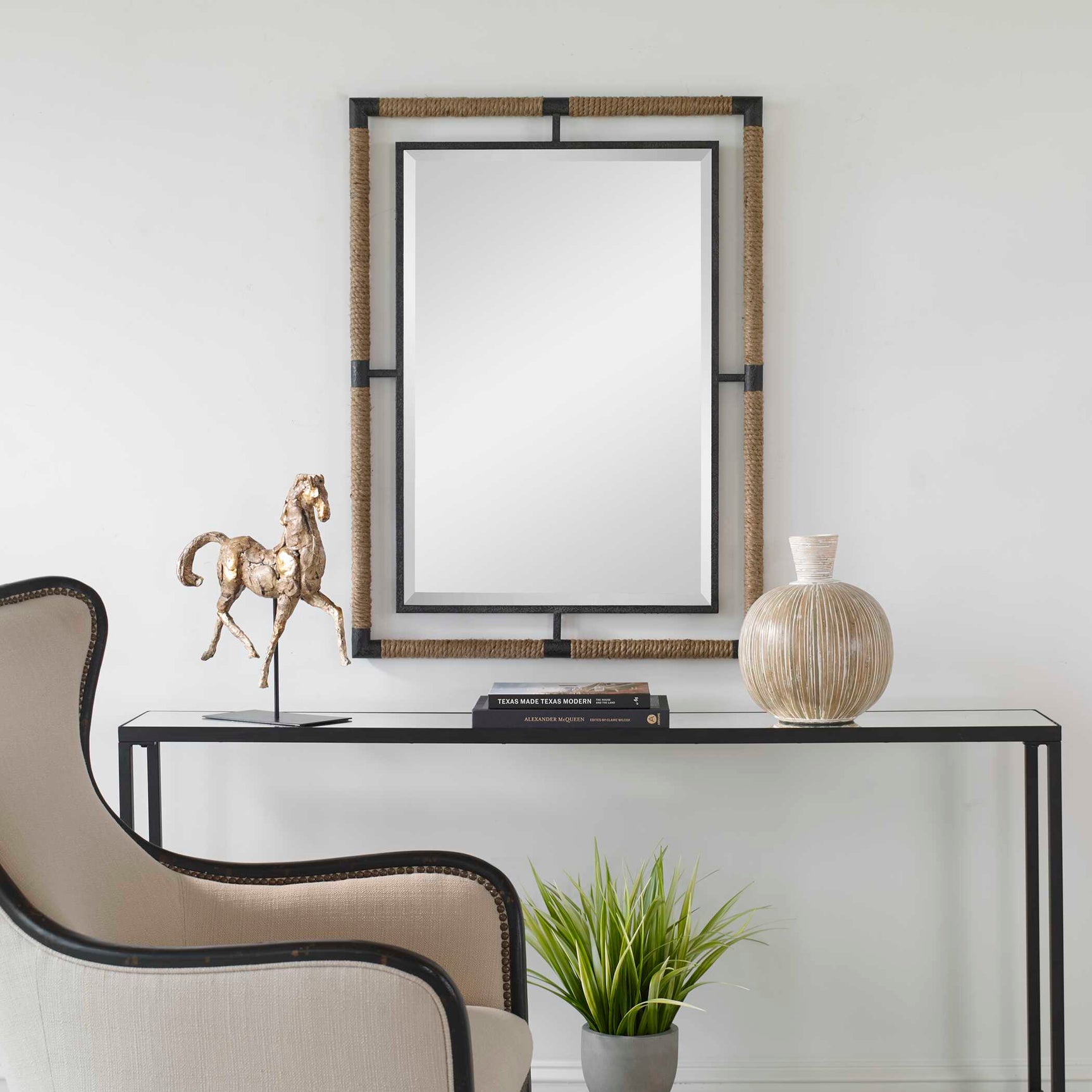 Melville Black/Brown Iron & Rope Mirror