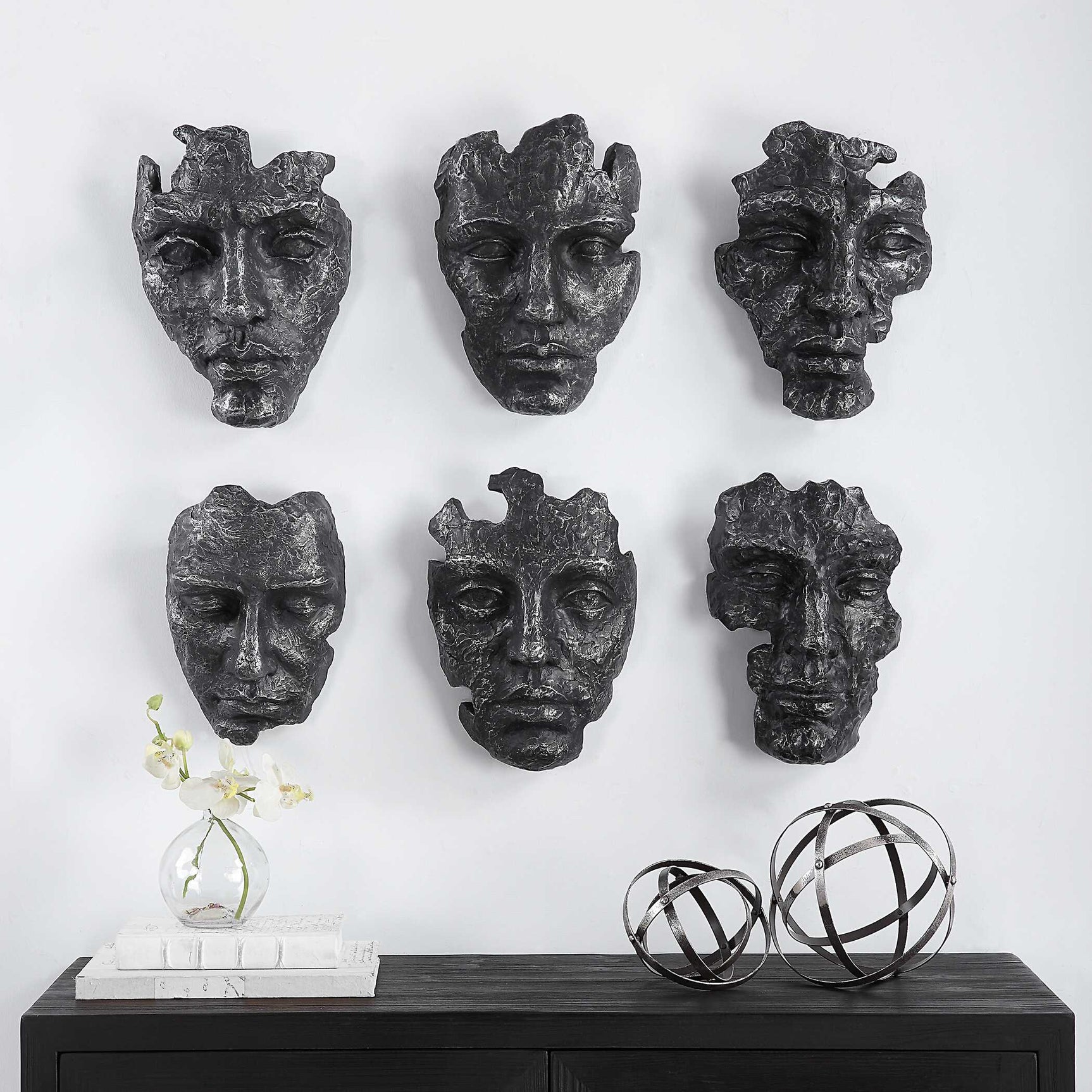 Self-Portrait Black/Gray Metallic Wall Decor (Set of 6)
