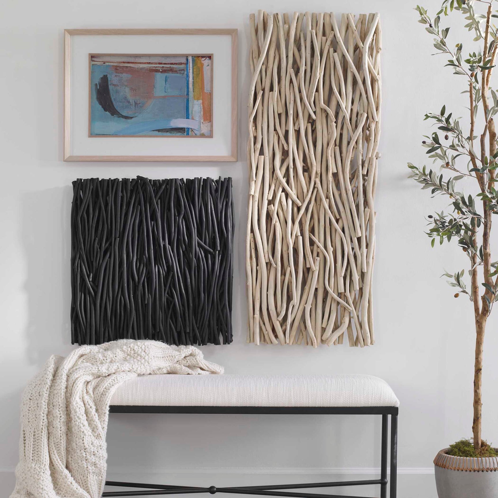 Gathered Teak Black Square Wood Wall Decor