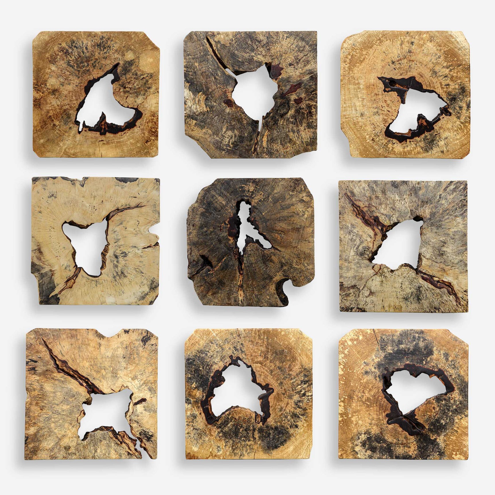 Bahati Woodtone Natural Wood Wall Décor In (Set of 9)