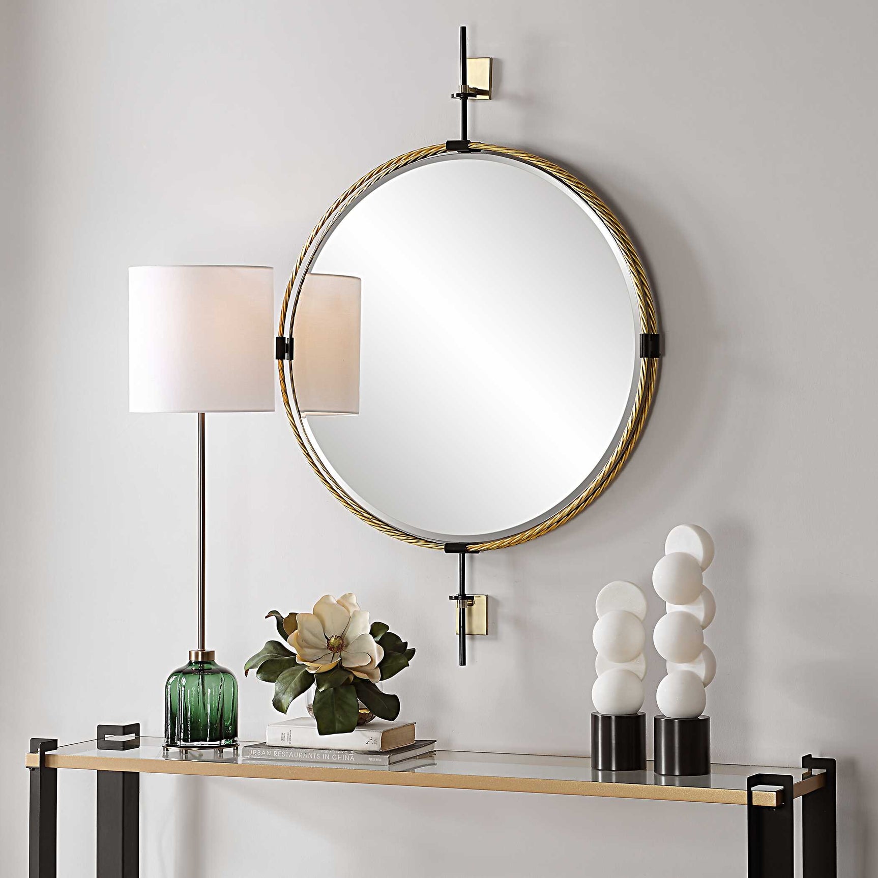 Guardrail Black/Brass Round Mirror