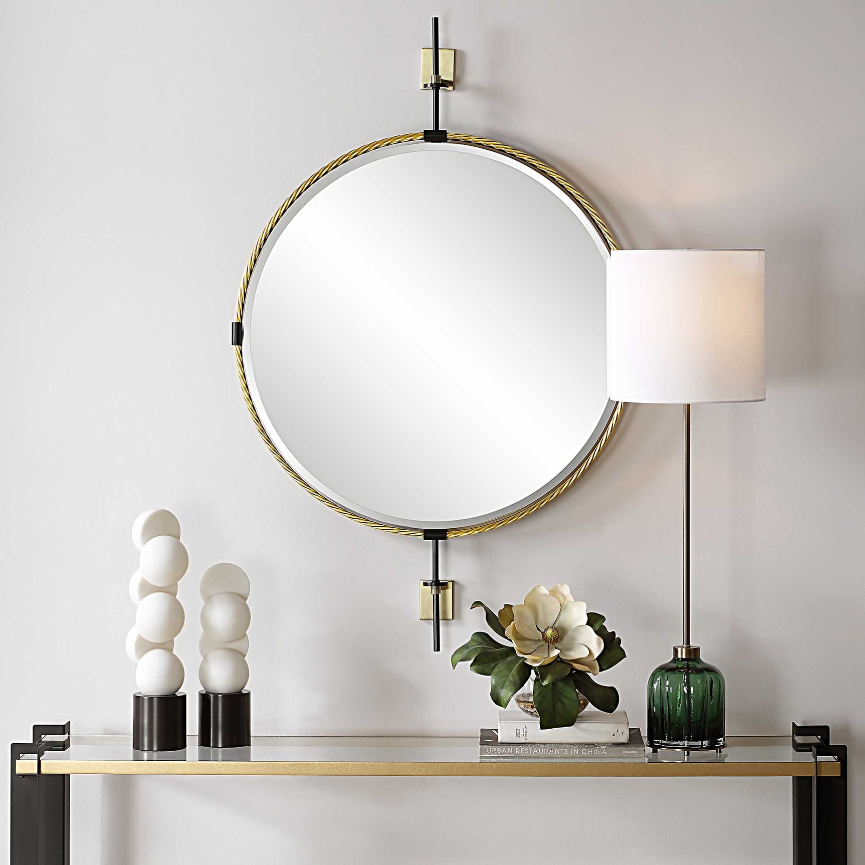Guardrail Black/Brass Round Mirror