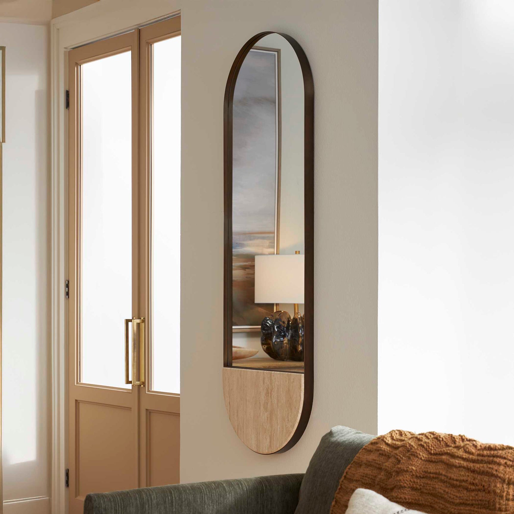 Russo Bronze/Brown/Gold Travertine Tall Oval Mirror
