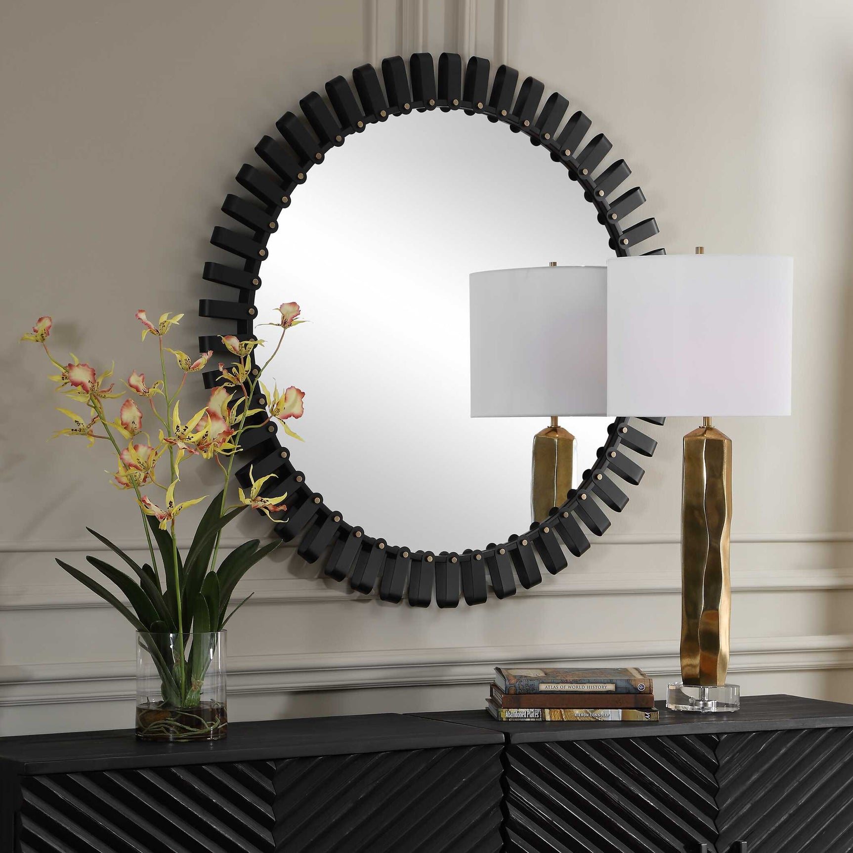 Jael Black Round Iron Bands Mirror