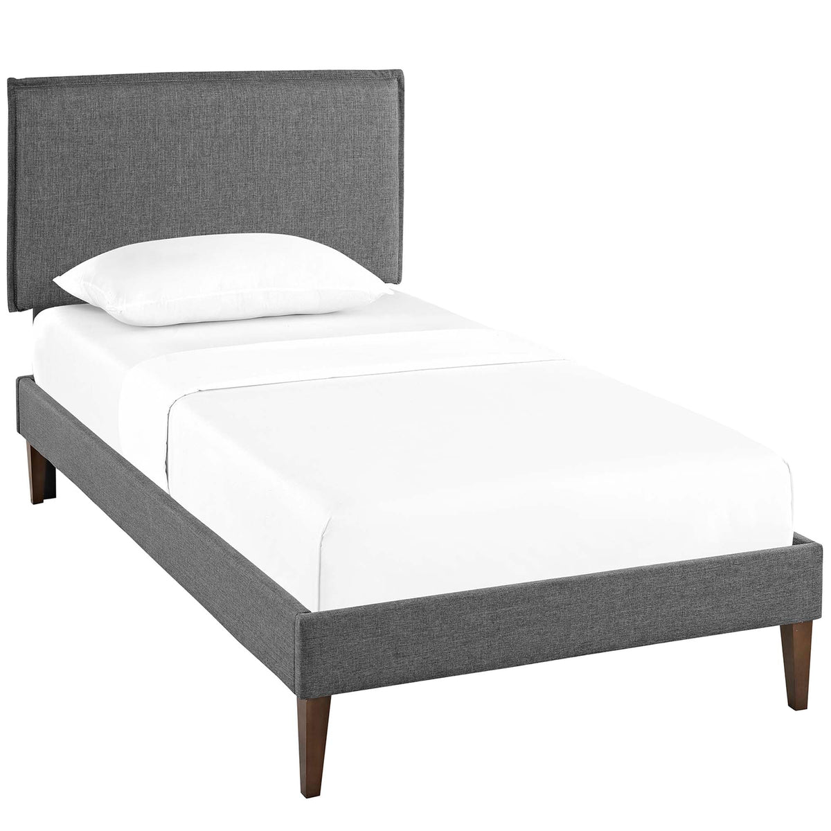 Amaris Gray Fabric Twin Platform Bed with Squared Tapered Legs