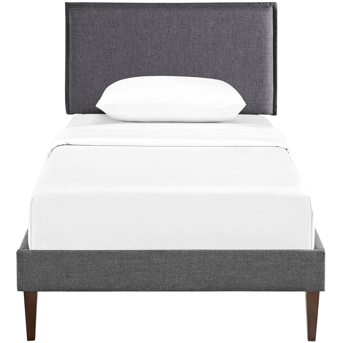 Amaris Gray Fabric Twin Platform Bed with Squared Tapered Legs