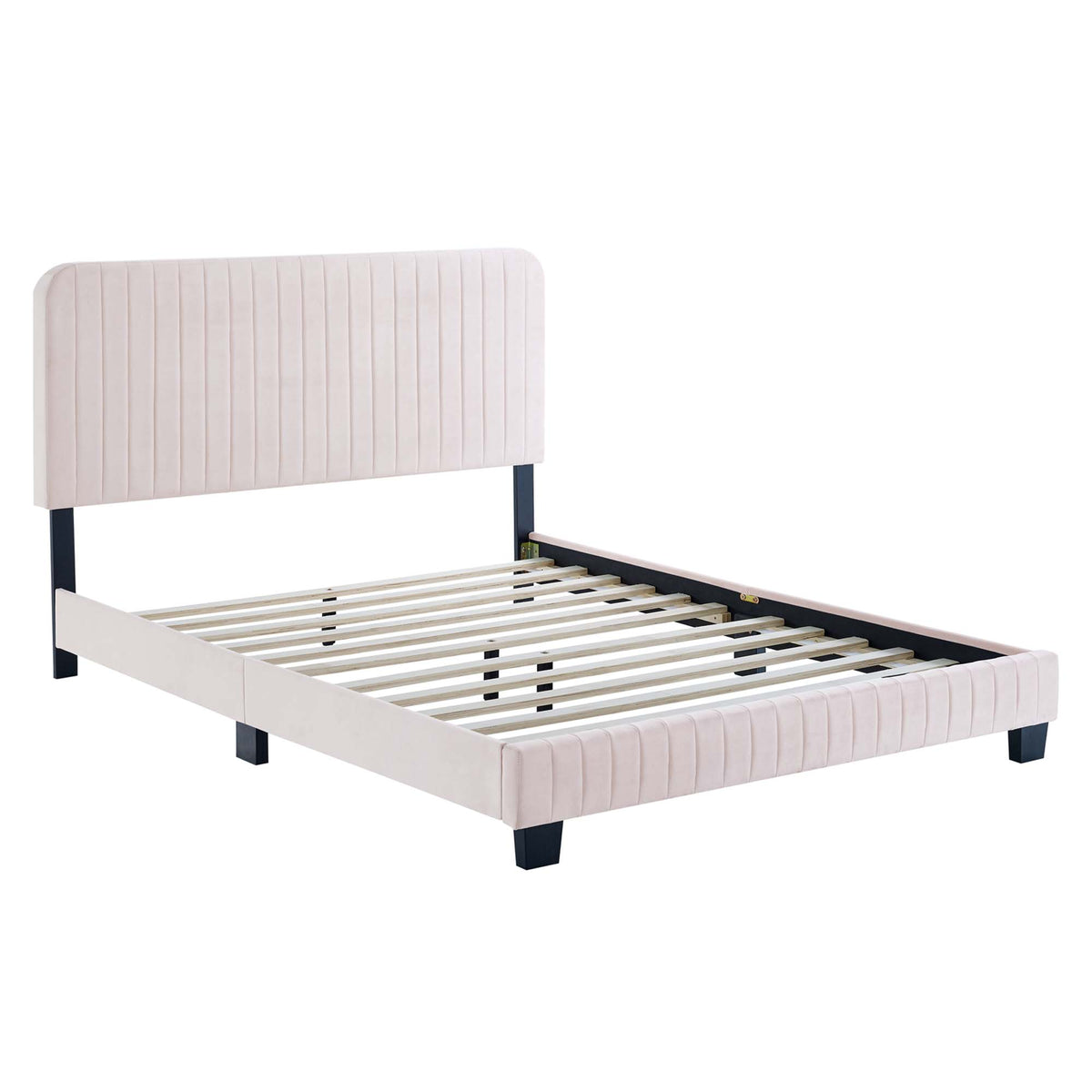 Celine Pink Channel Tufted Performance Velvet Queen Platform Bed