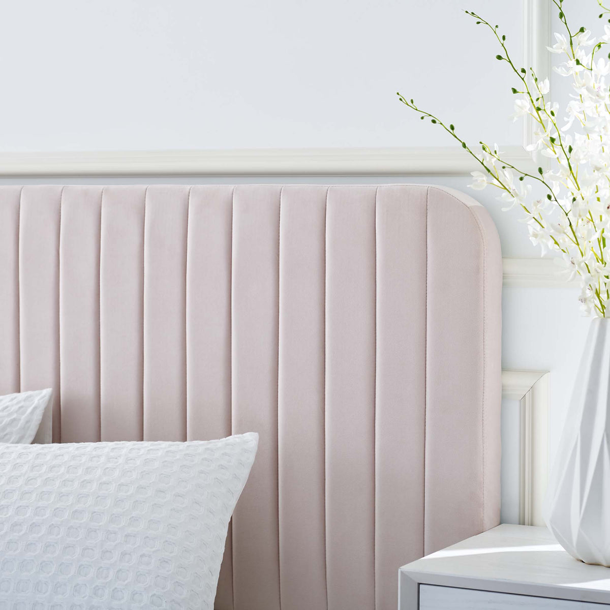 Celine Pink Channel Tufted Performance Velvet Queen Platform Bed