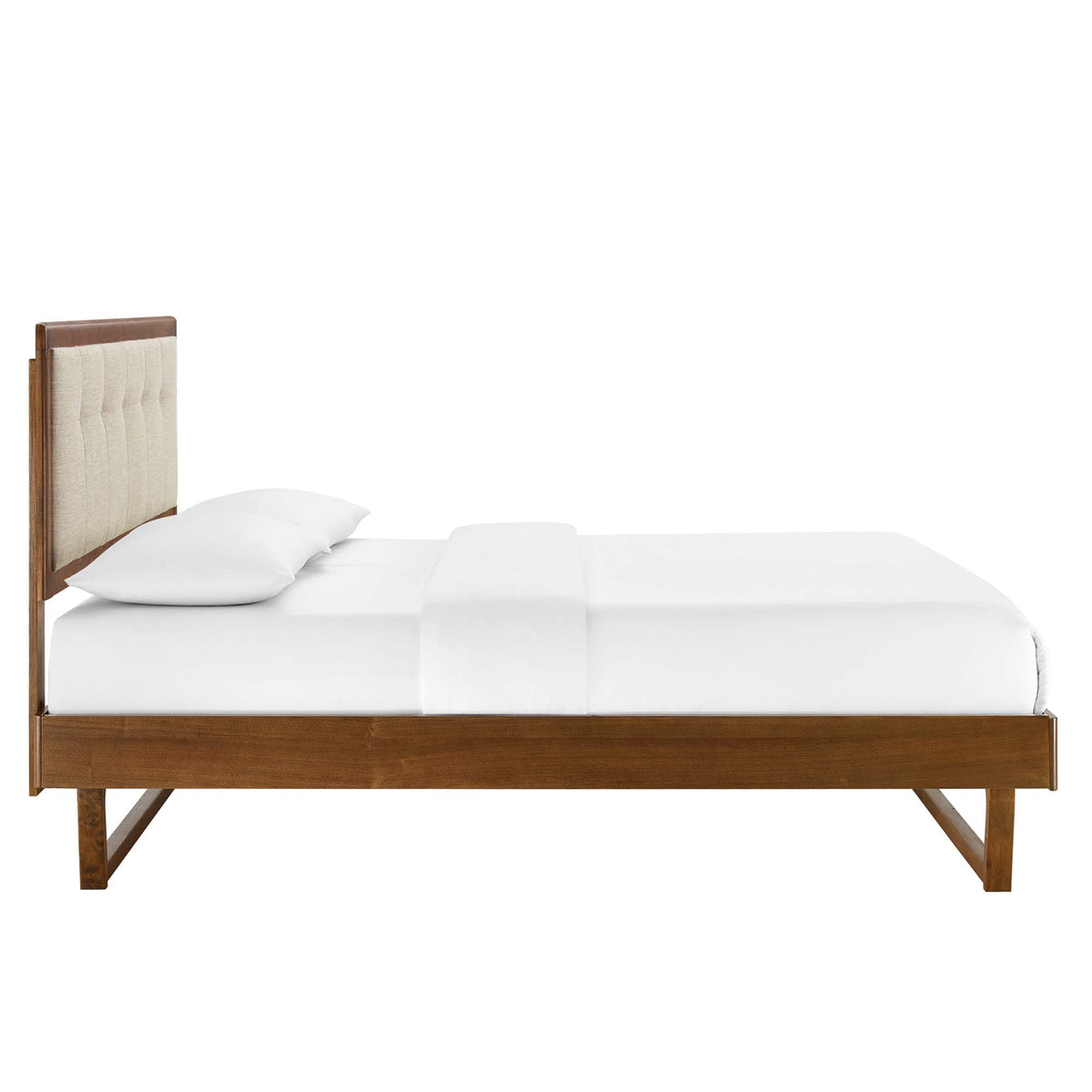 Willow Walnut/Beige Wood Queen Platform Bed With Angular Frame