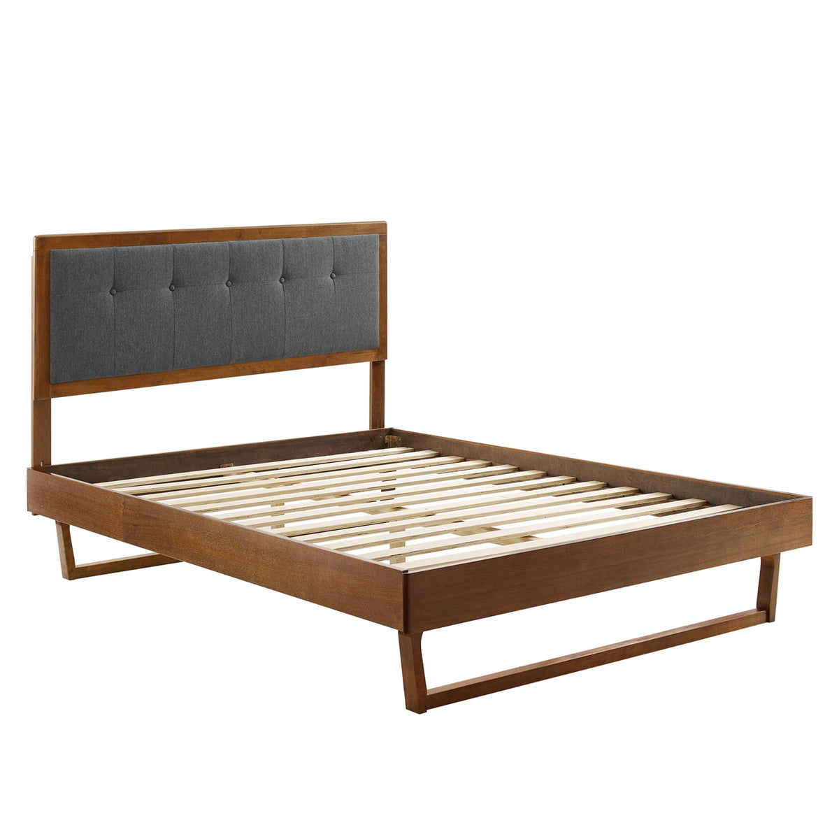 Willow Walnut/Charcoal Wood Queen Platform Bed With Angular Frame