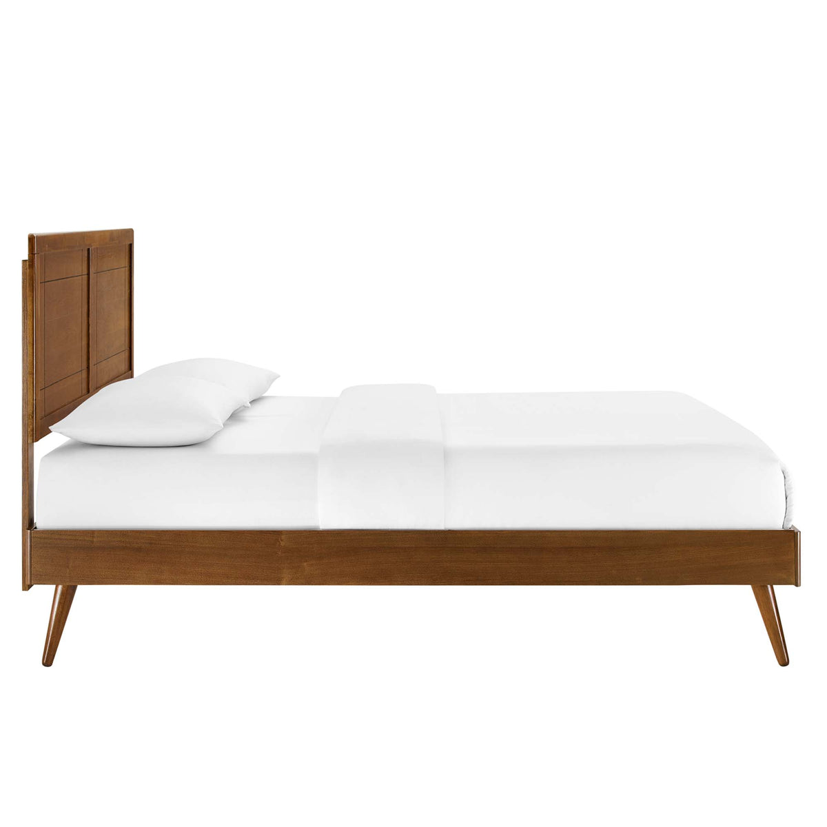 Marlee Walnut Wood King Platform Bed With Splayed Legs