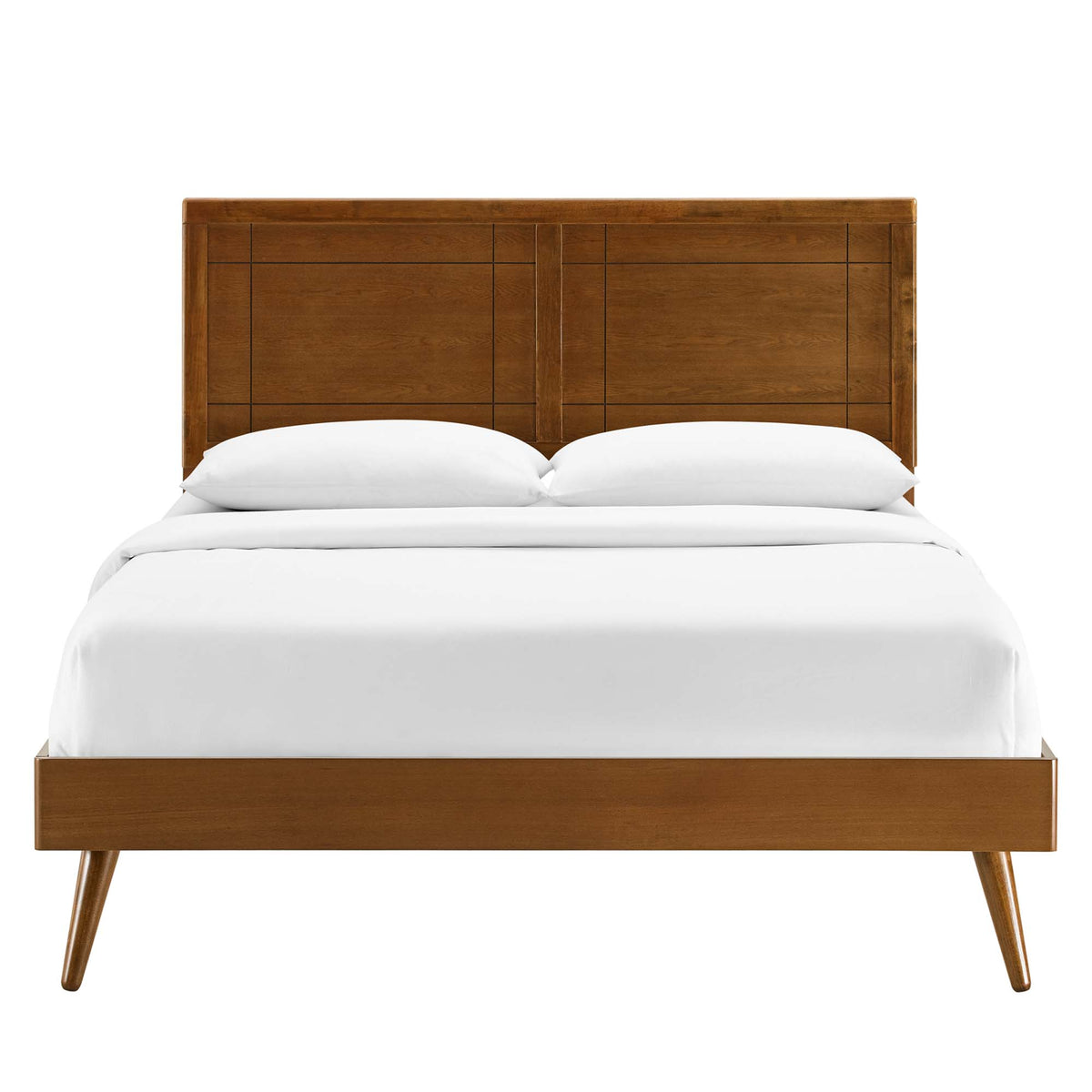 Marlee Walnut Wood King Platform Bed With Splayed Legs