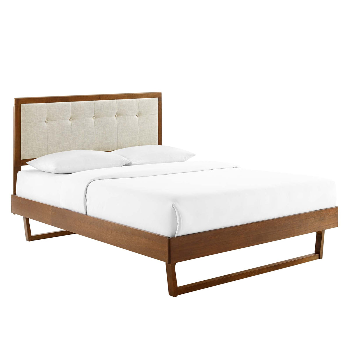 Willow Walnut/Beige Wood King Platform Bed With Angular Frame