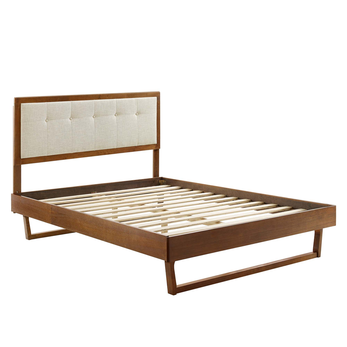 Willow Walnut/Beige Wood King Platform Bed With Angular Frame