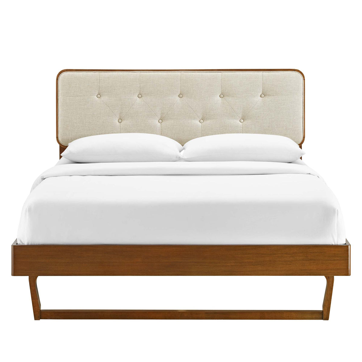Bridgette Walnut/Beige Wood Full Platform Bed With Angular Frame