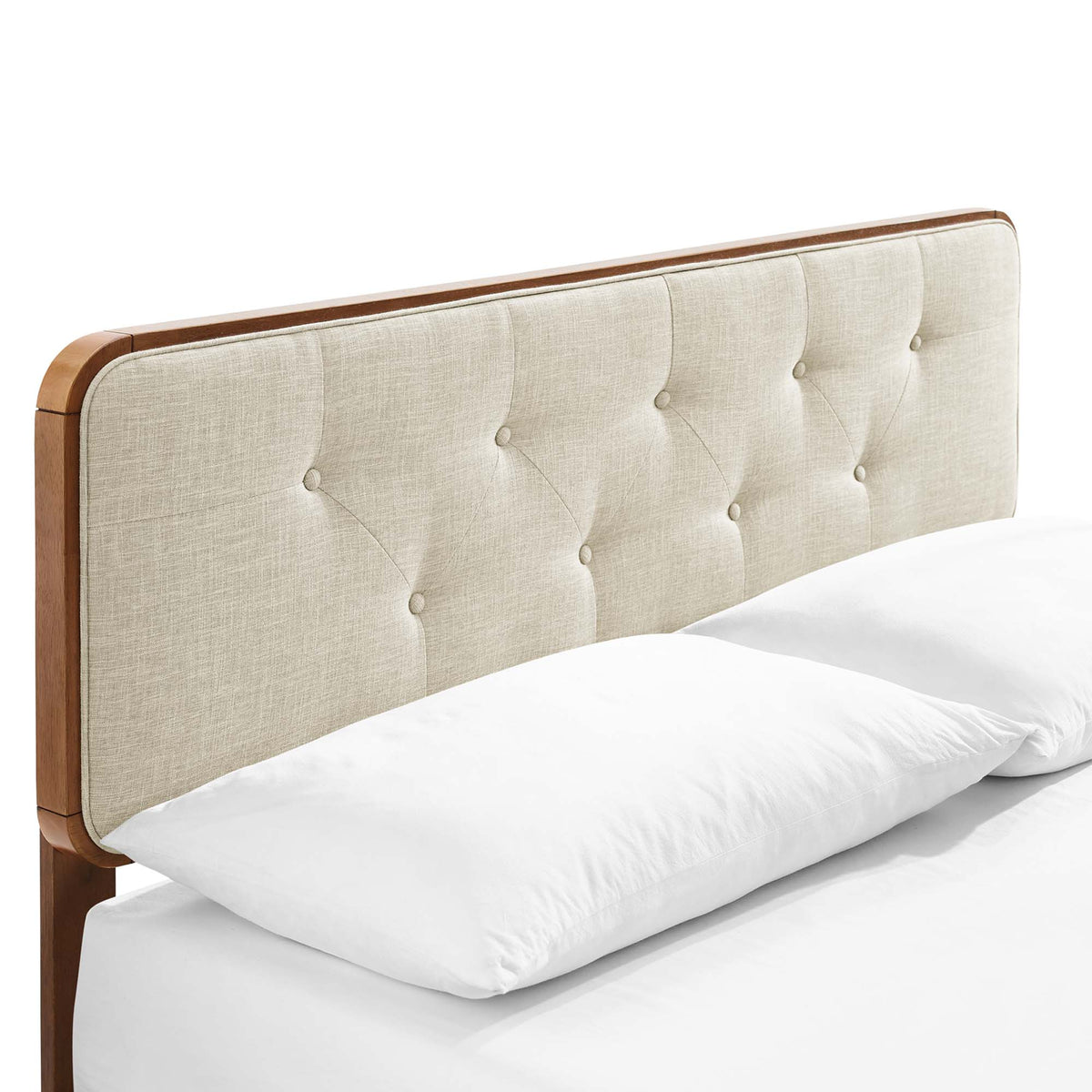 Bridgette Walnut/Beige Wood Full Platform Bed With Angular Frame