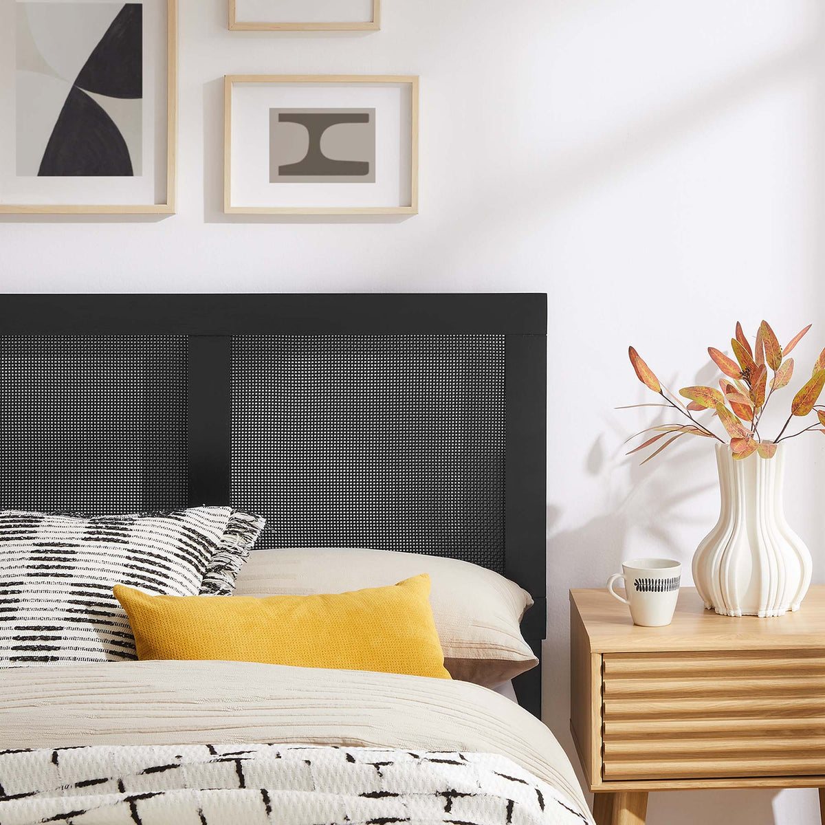Sirocco Black Rattan and Wood Twin Platform Bed