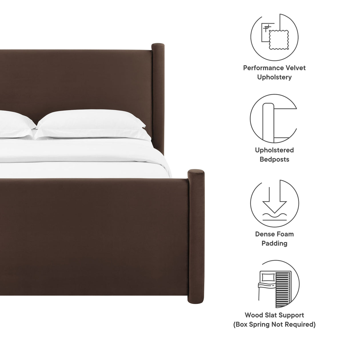 Rael Chocolate Brown Performance Velvet Queen Platform Bed