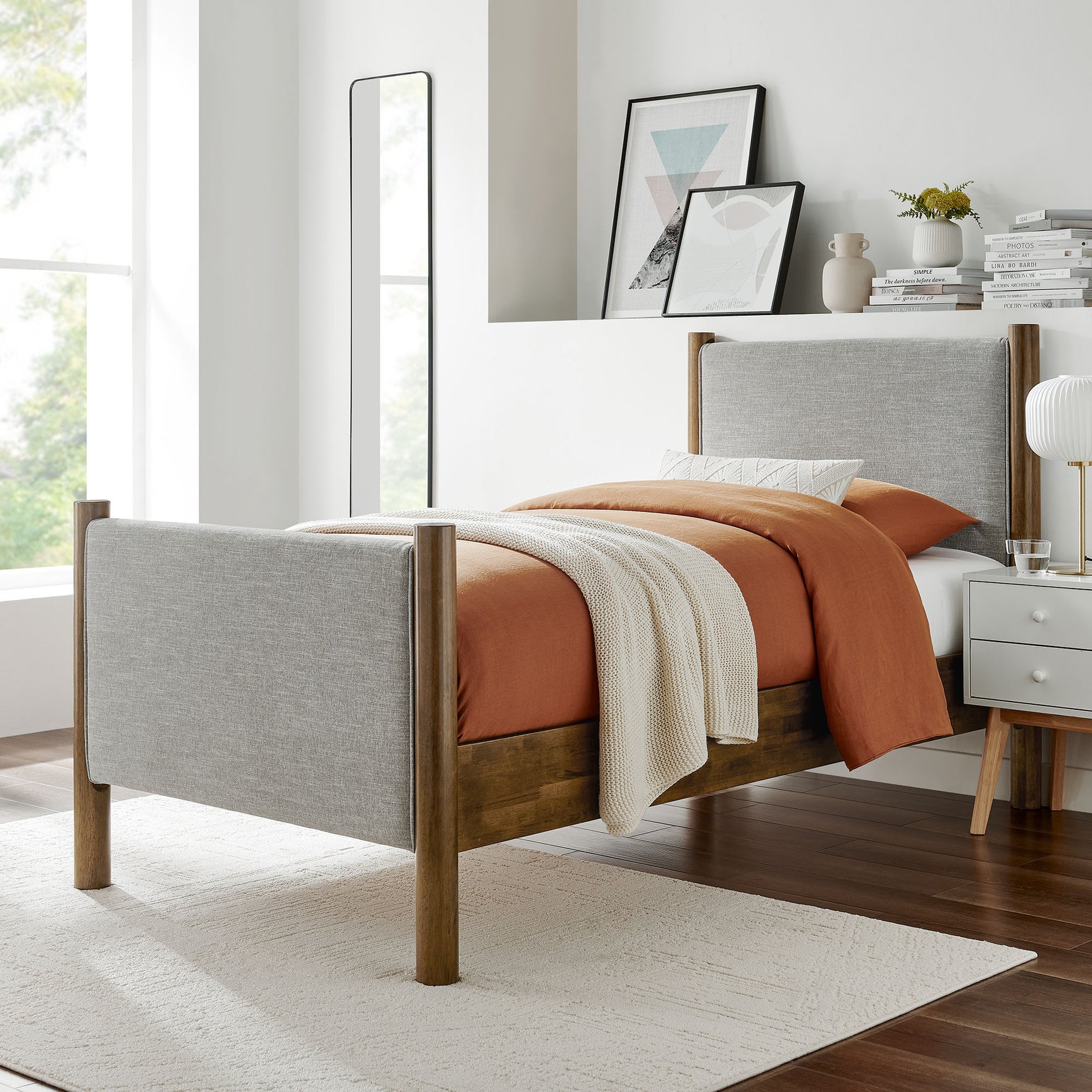 Maven Wheat/Walnut Twin Size Fabric Upholstered Platform Bed