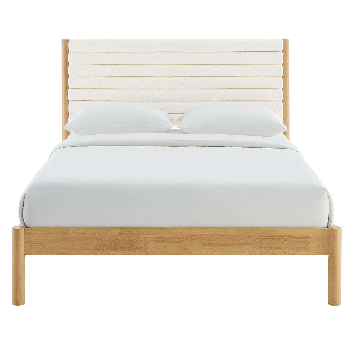 Olea Feather Oak Channel Tufted Boucle Solid Wood Queen Platform Bed
