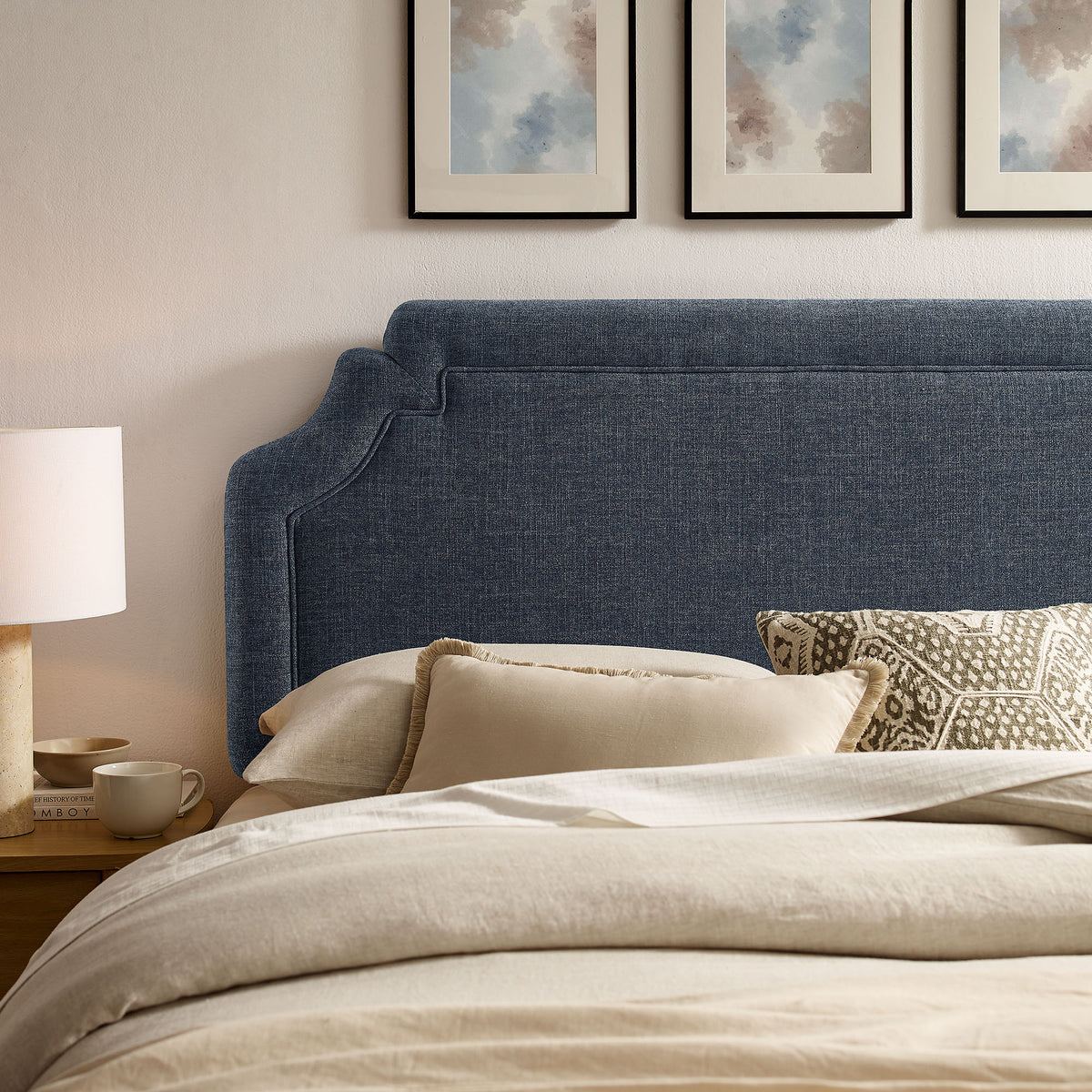 Magnolia Slate Blue Upholstered Fabric Full Size Headboard - Ornate Home