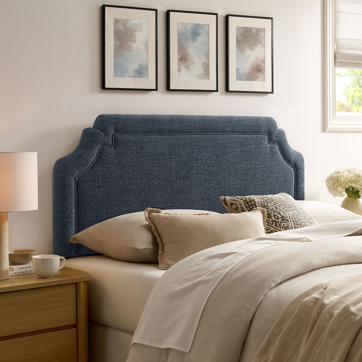 Magnolia Slate Blue Upholstered Fabric Full Size Headboard - Ornate Home