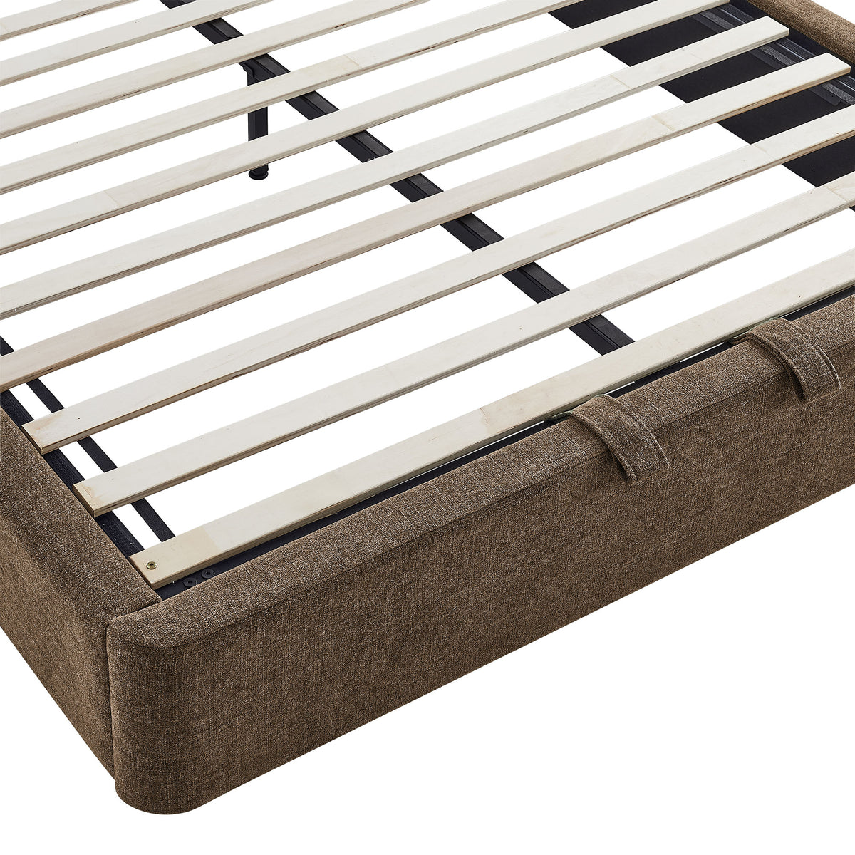 Resort Mocha King Arched Upholstered Fabric Storage Platform Bed Frame