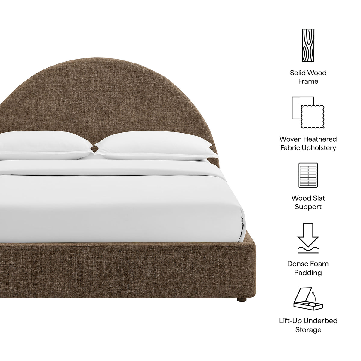 Resort Mocha King Arched Upholstered Fabric Storage Platform Bed Frame