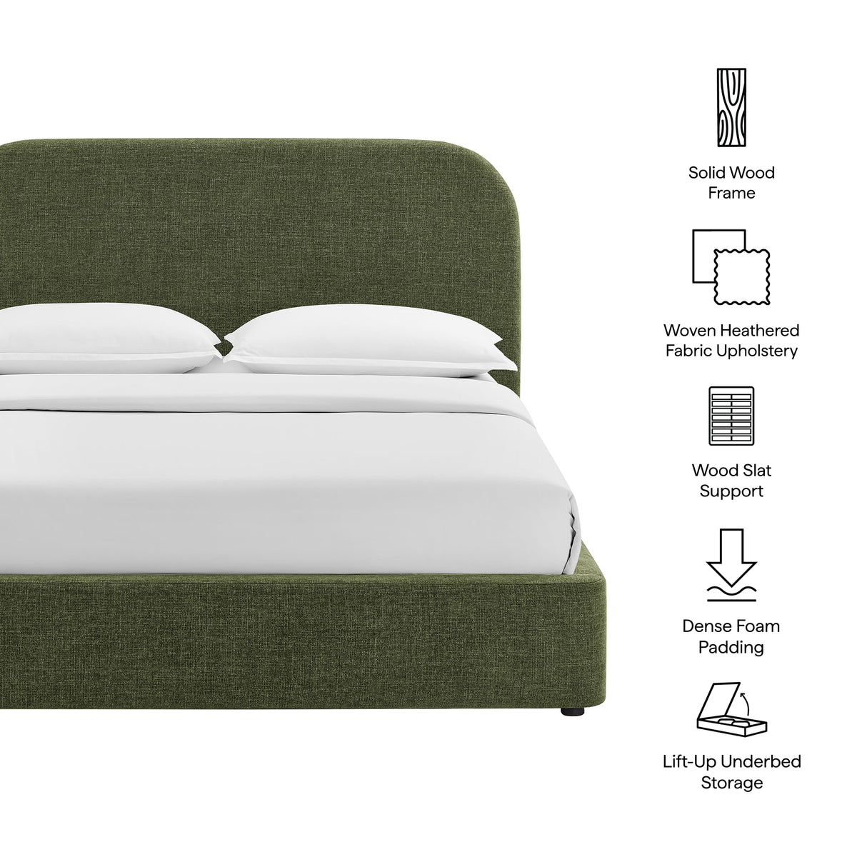 Keynote Foliage King Fabric Upholstered Storage Platform Bed Frame
