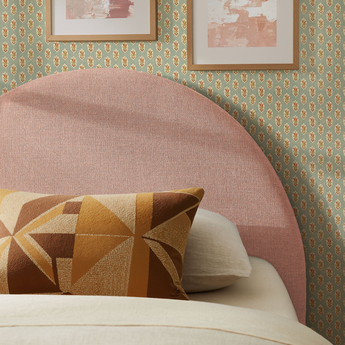 Resort Blush Queen Woven Upholstered Fabric Arched Headboard