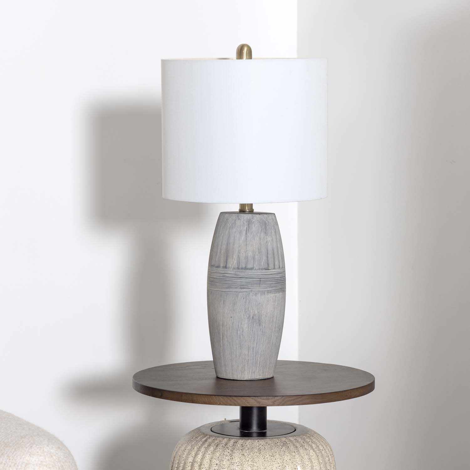 Mabayo Ribbed White Ceramic Table Lamp - Ornate Home