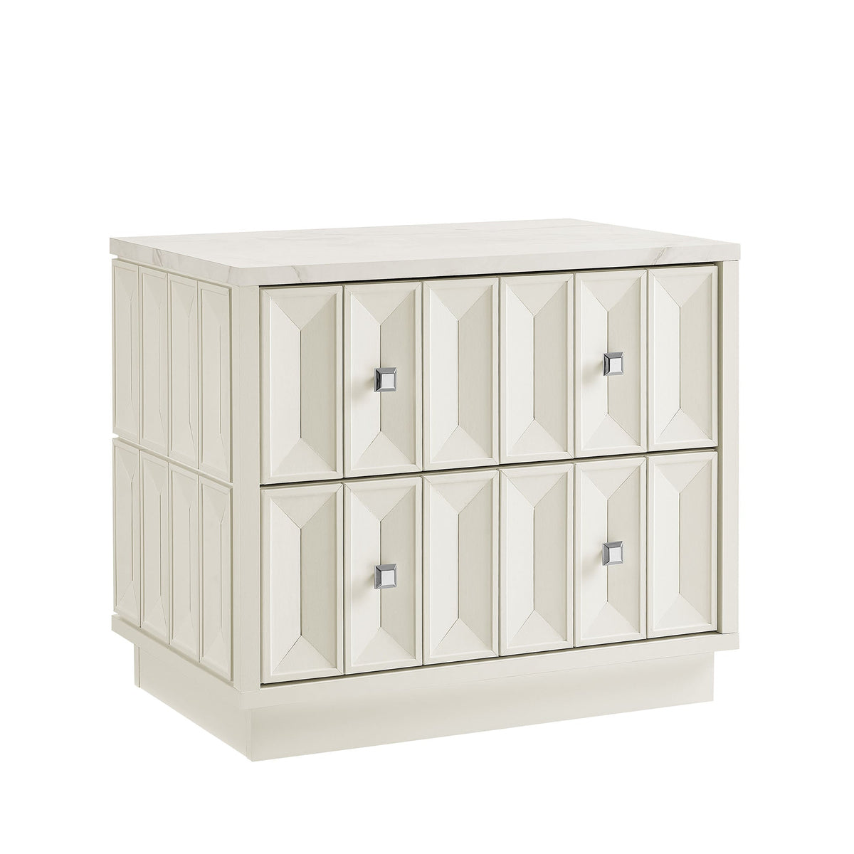 Mabry White 23 Inch Geometric Faceted Two Drawer Nightstand - Ornate Home