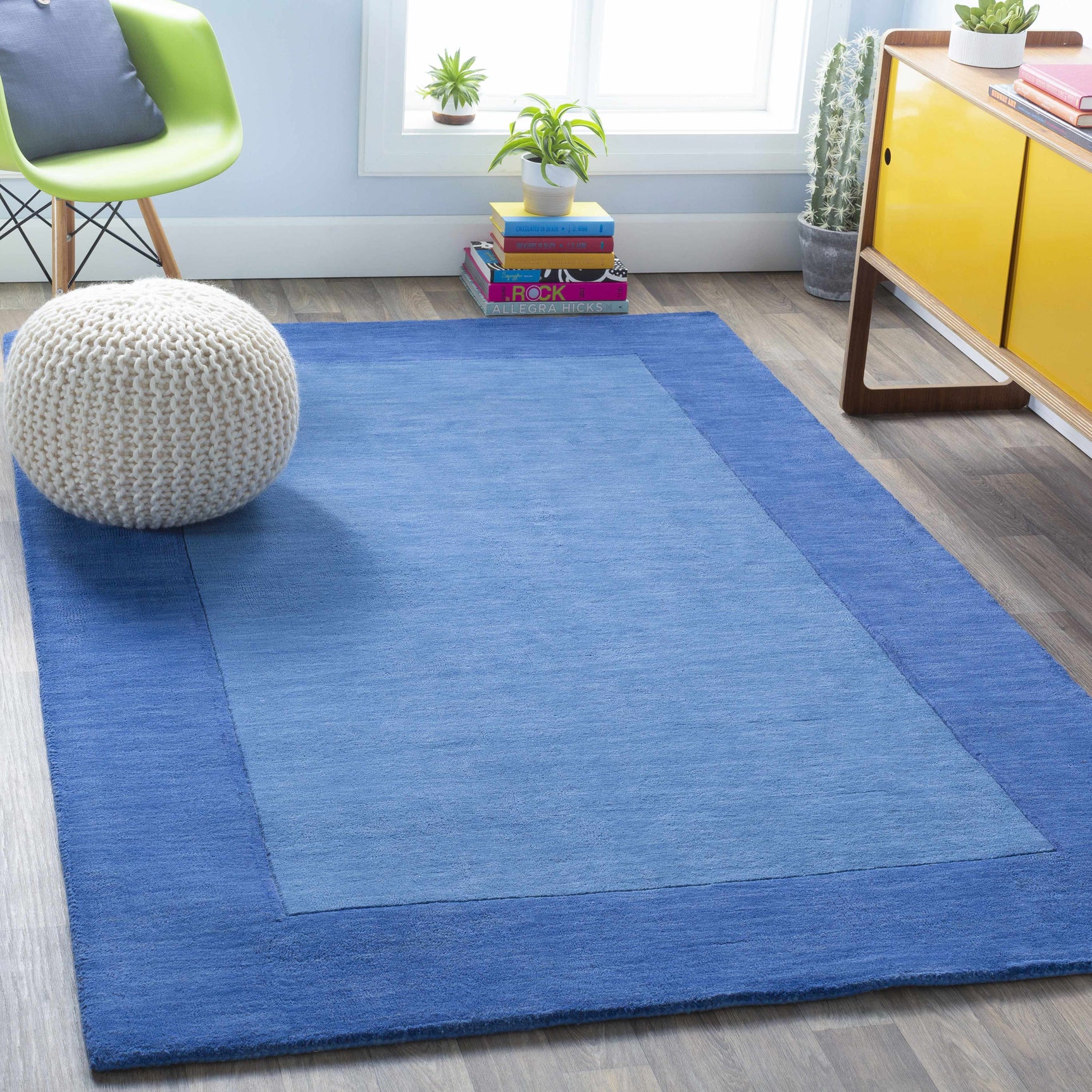 Macedon Blue Bordered Wool Rug - Ornate Home