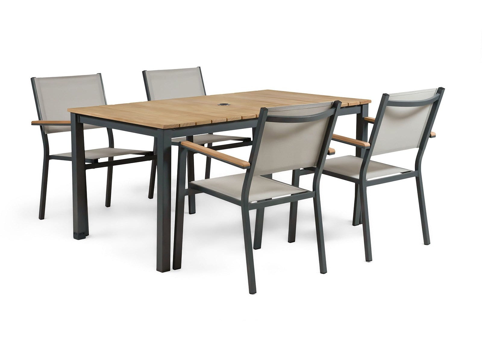 Mackay Gun Metal/Natural Teak 5 Piece Patio Dining Set - Ornate Home