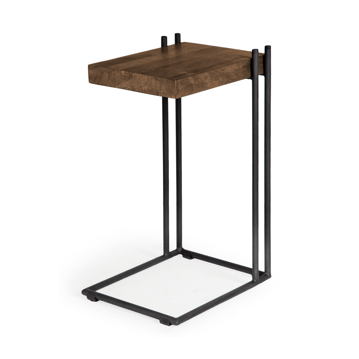 Maddox Medium Brown/Black Wood Metal C-Shaped End/Side Table - Ornate Home