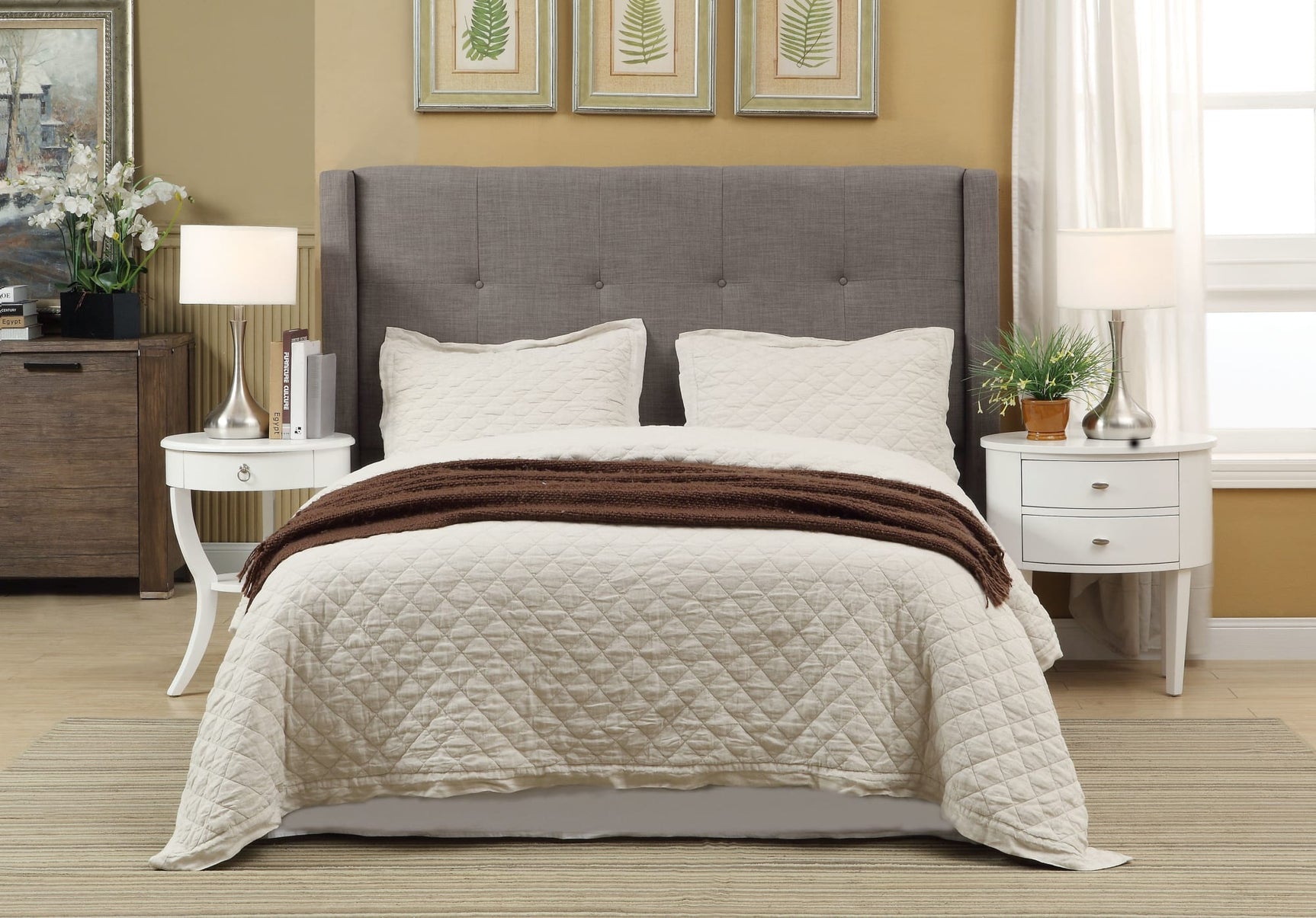 Madeleine Dolphin Linen King Wingback Platform Storage Bed - Ornate Home