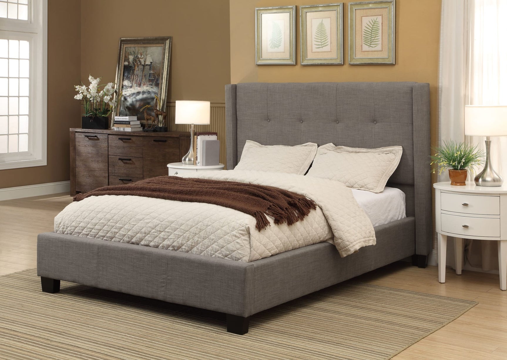 Madeleine Dolphin Linen King Wingback Platform Storage Bed - Ornate Home