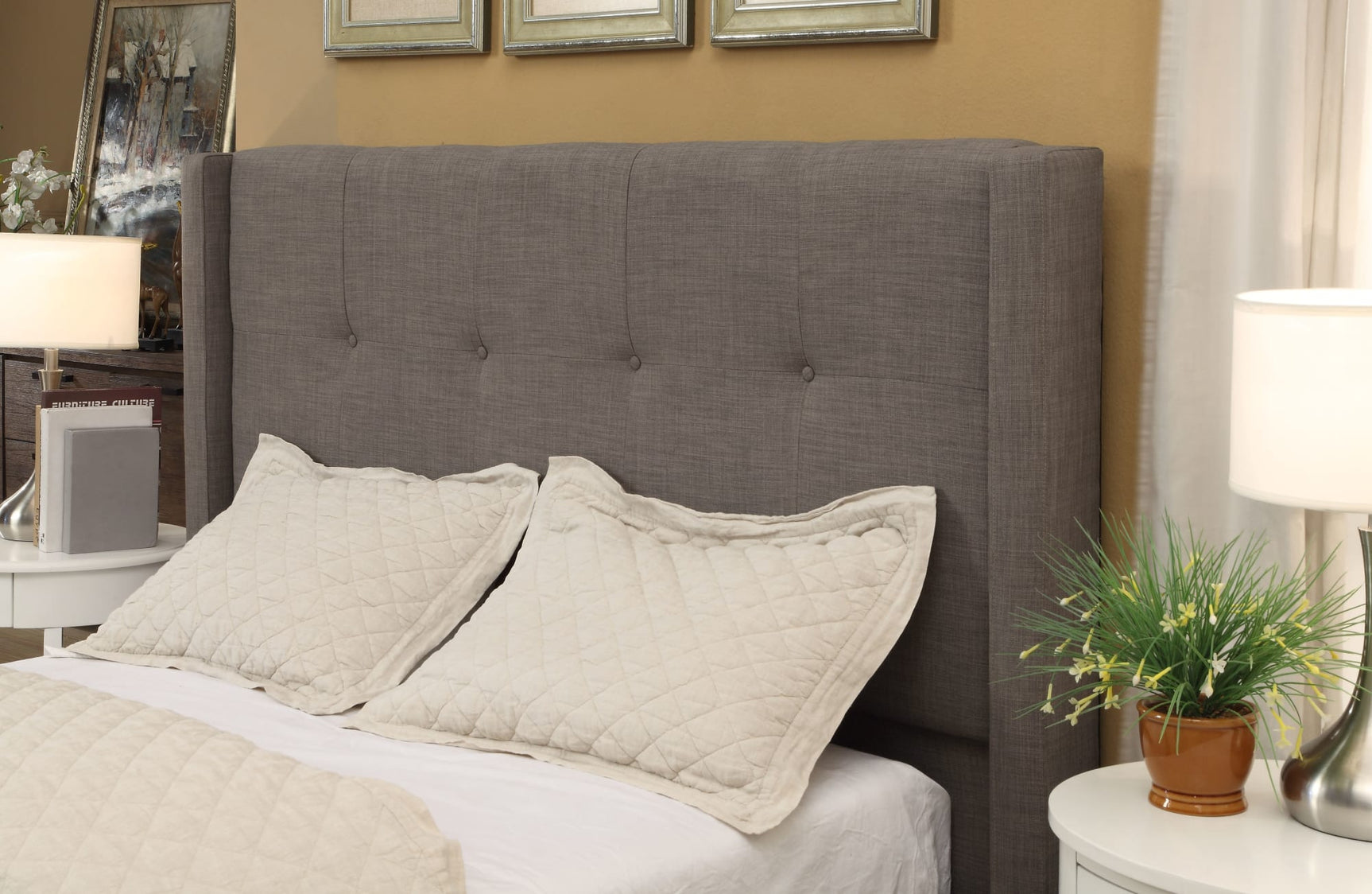 Madeleine Dolphin Linen King Wingback Platform Storage Bed - Ornate Home